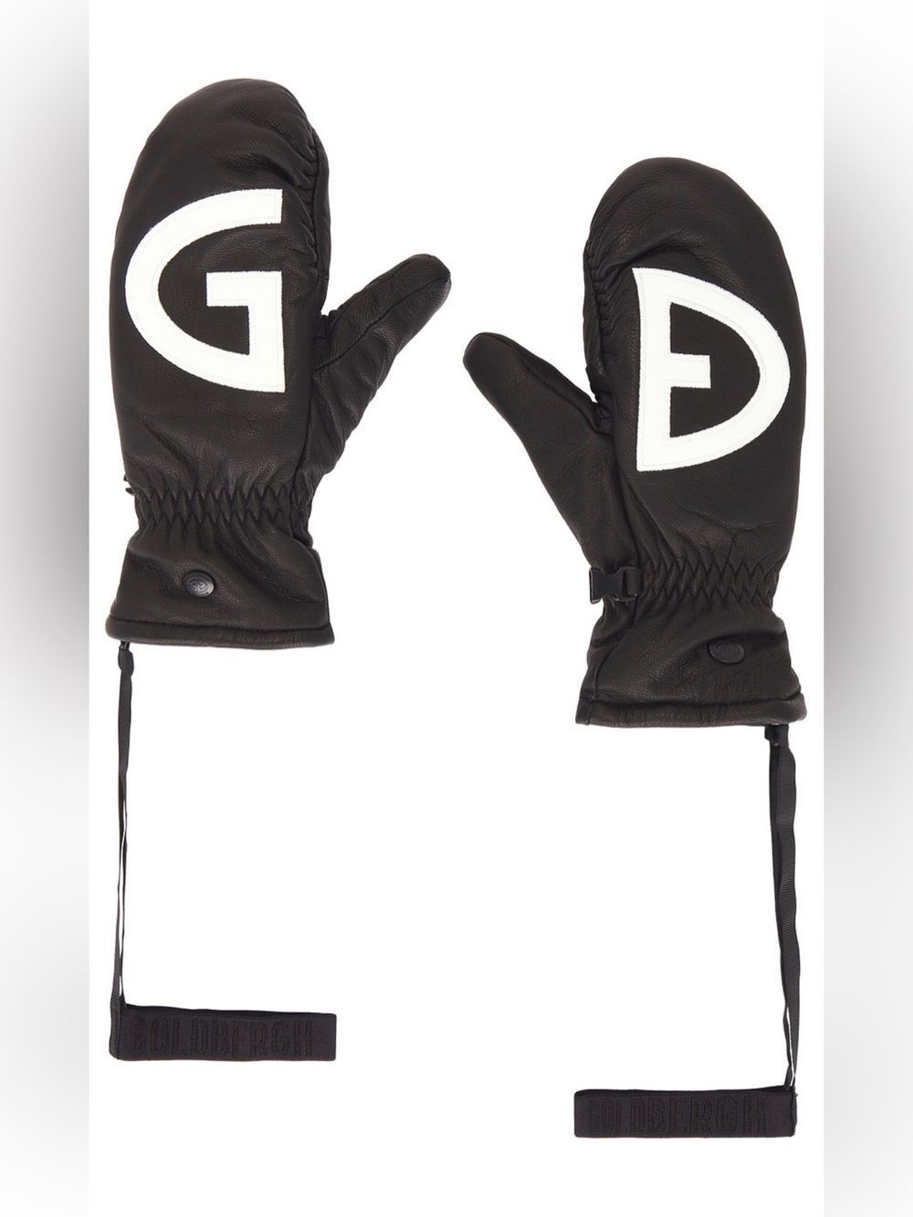 Goldbergh Ski Bello Leather Mittens Black Leather with White Logo NWT Size 7.5